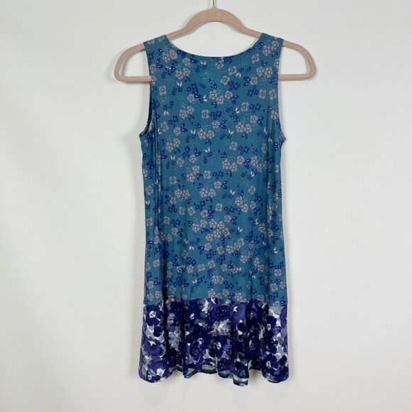LOGO Layers Lori Goldsten Knit Tank XXS Blue Floral Double Layer Print NWOT - Picture 6 of 6